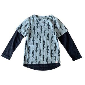 APPAMAN Lightning Bolt T-Shirt Boys 5 Double Layer Cotton Tee Top Gray Black Boy